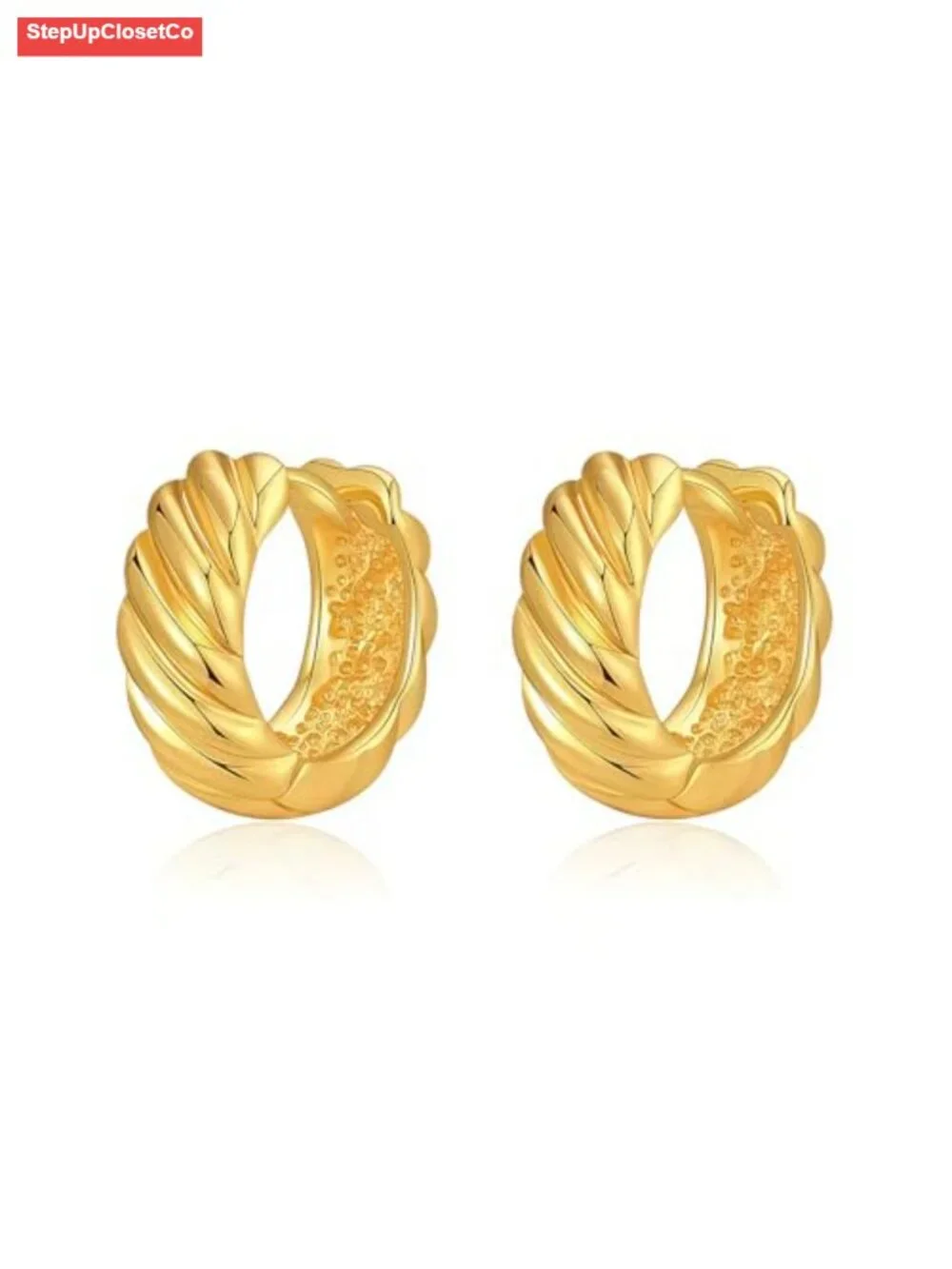 18K Gold Plated Small Chunky Huggie Hoop Earrings Hypoallergenic Hinge Closure